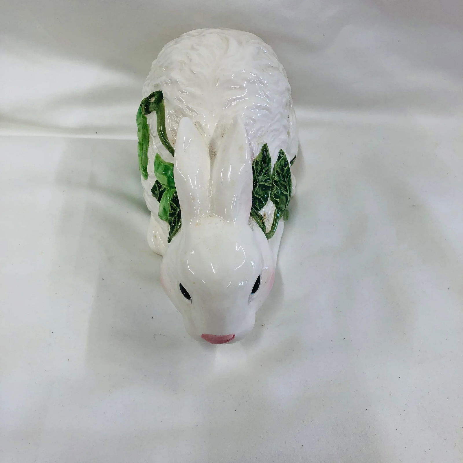 1980s Ceramic Rabbit Figurine Adorned With Ivy - 4