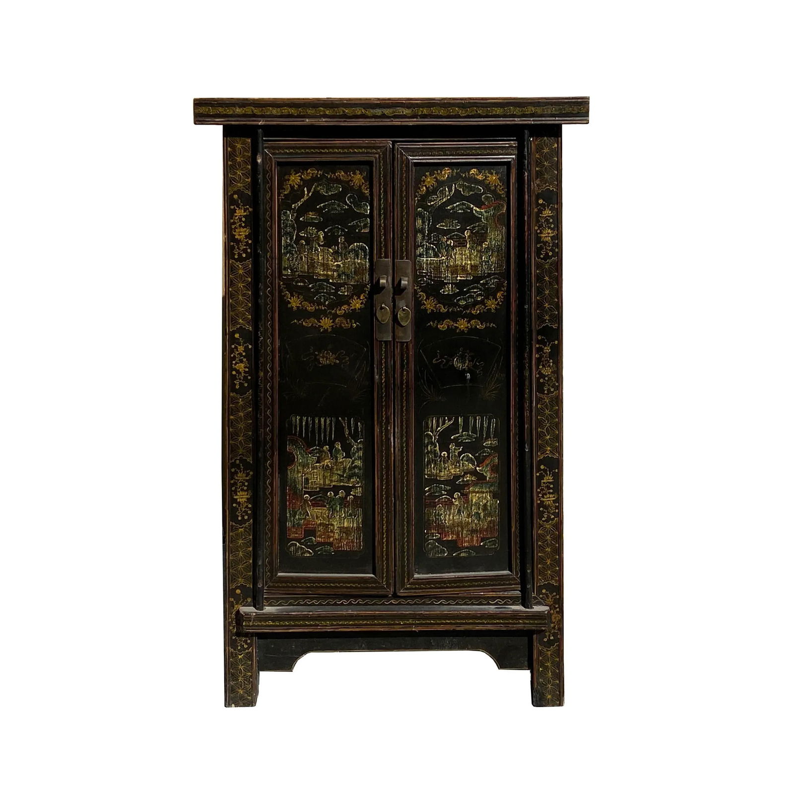 1980s Chinese Vintage Distressed Color Scenery Graphic Dresser Cabinet - 6