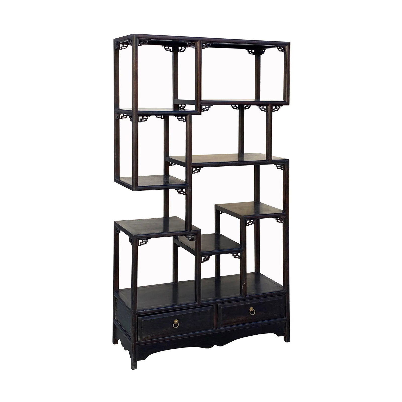 Chinese Brown Stain Treasure Display Curio Cabinet Room Divider - 3