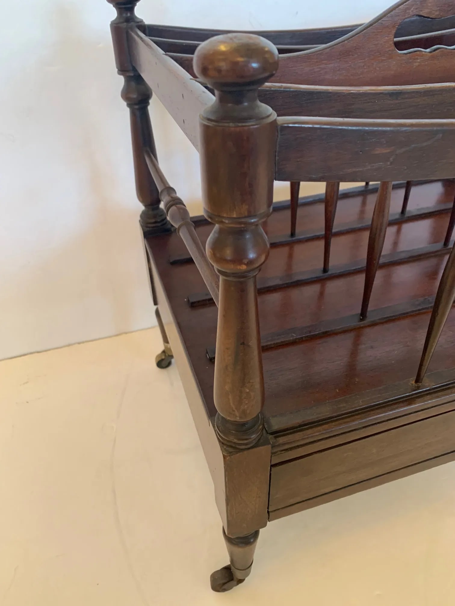 Vintage Mahogany Canterbury Magazine Holder With Single Drawer - 10