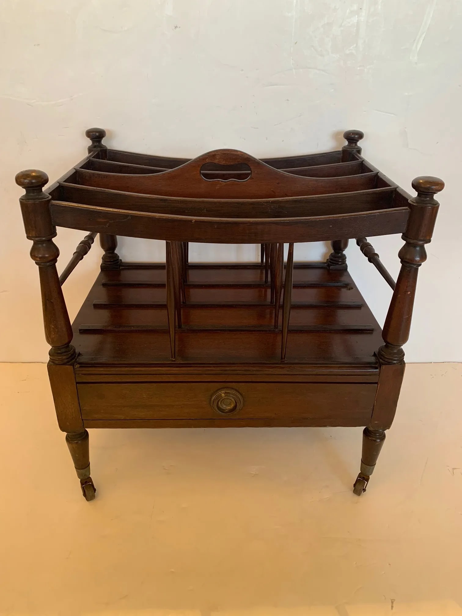 Vintage Mahogany Canterbury Magazine Holder With Single Drawer - 12