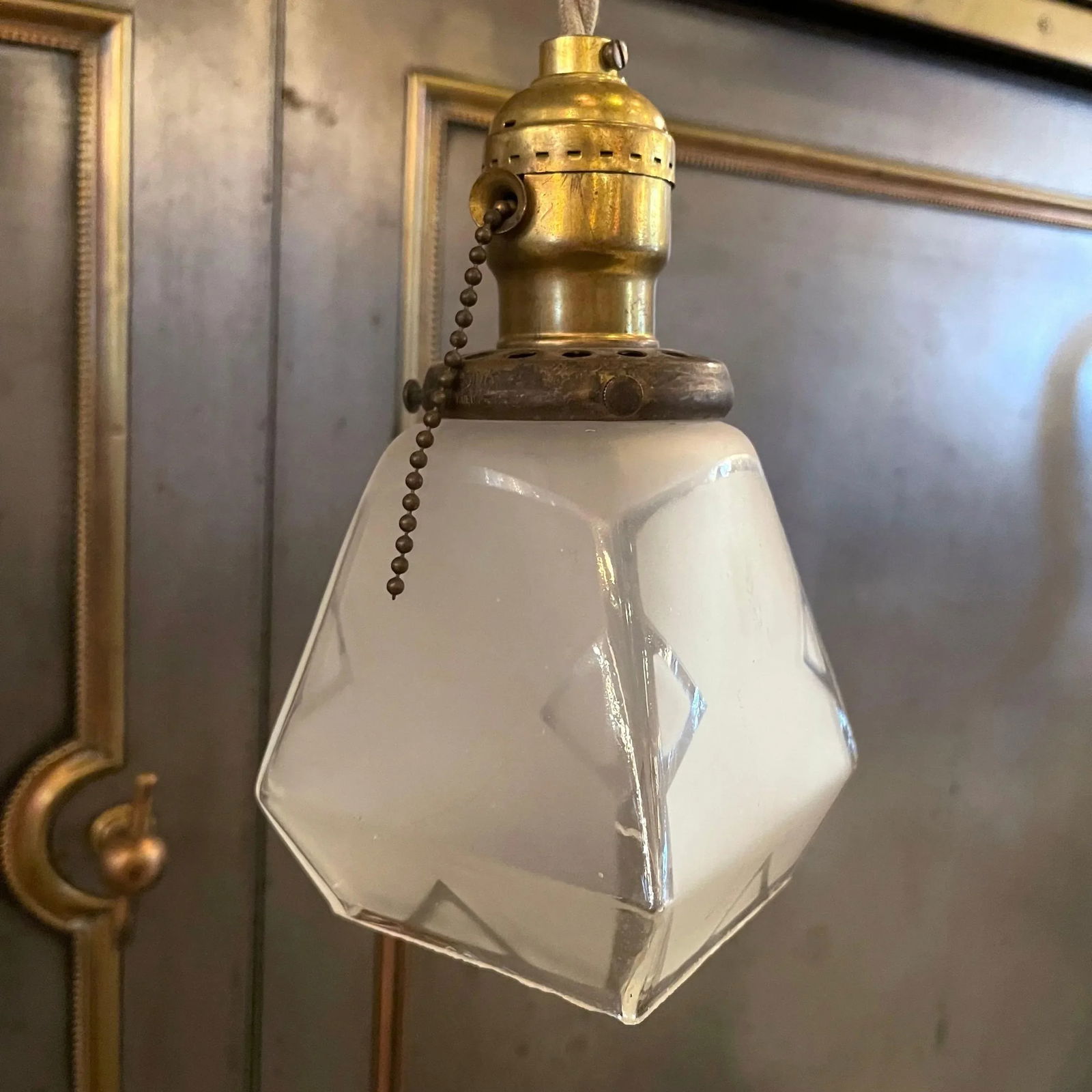 Mid 20th Century Arts & Crafts Faceted Frosted Glass Pendant Light - 4