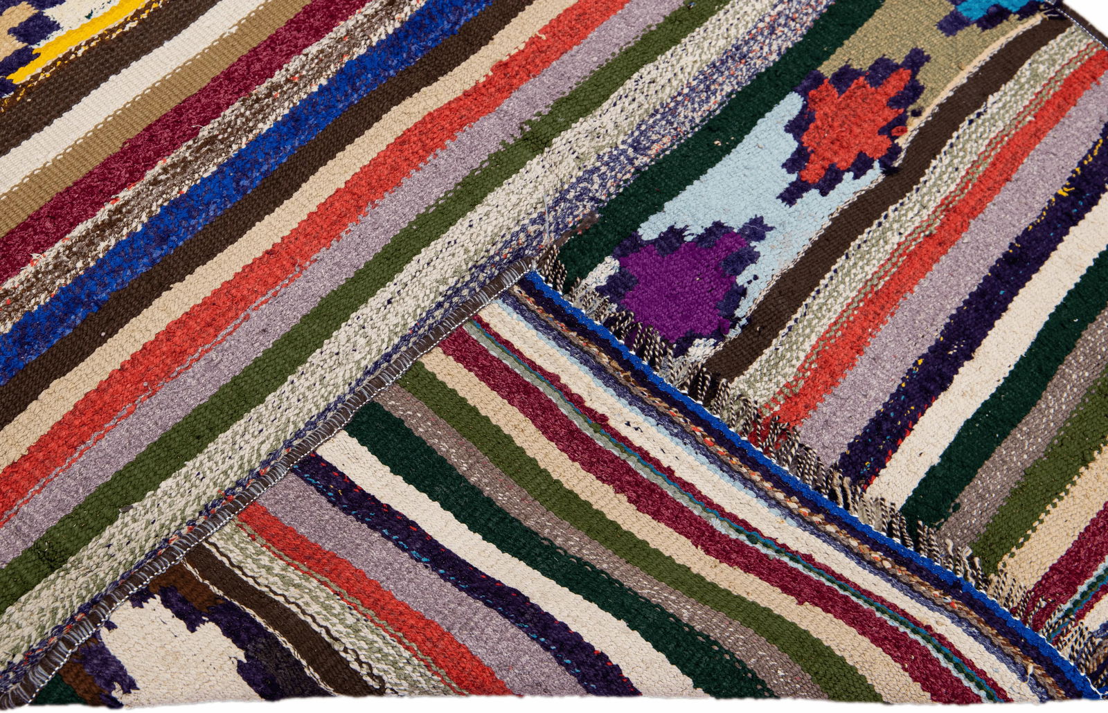 Vintage Kilim Handmade Flatweave Multicolor Striped Wool Runner 3' 4'' X 7' 5'' - 2