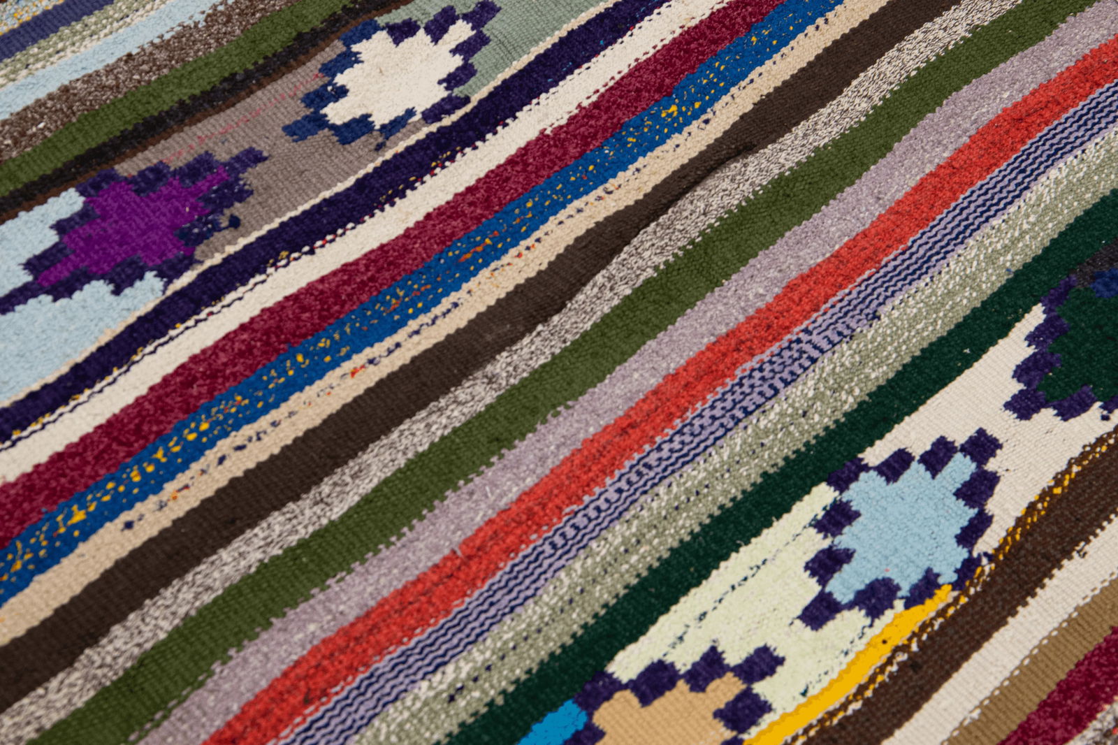 Vintage Kilim Handmade Flatweave Multicolor Striped Wool Runner 3' 4'' X 7' 5'' - 3