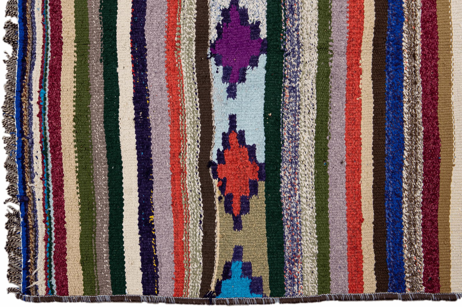 Vintage Kilim Handmade Flatweave Multicolor Striped Wool Runner 3' 4'' X 7' 5'' - 4