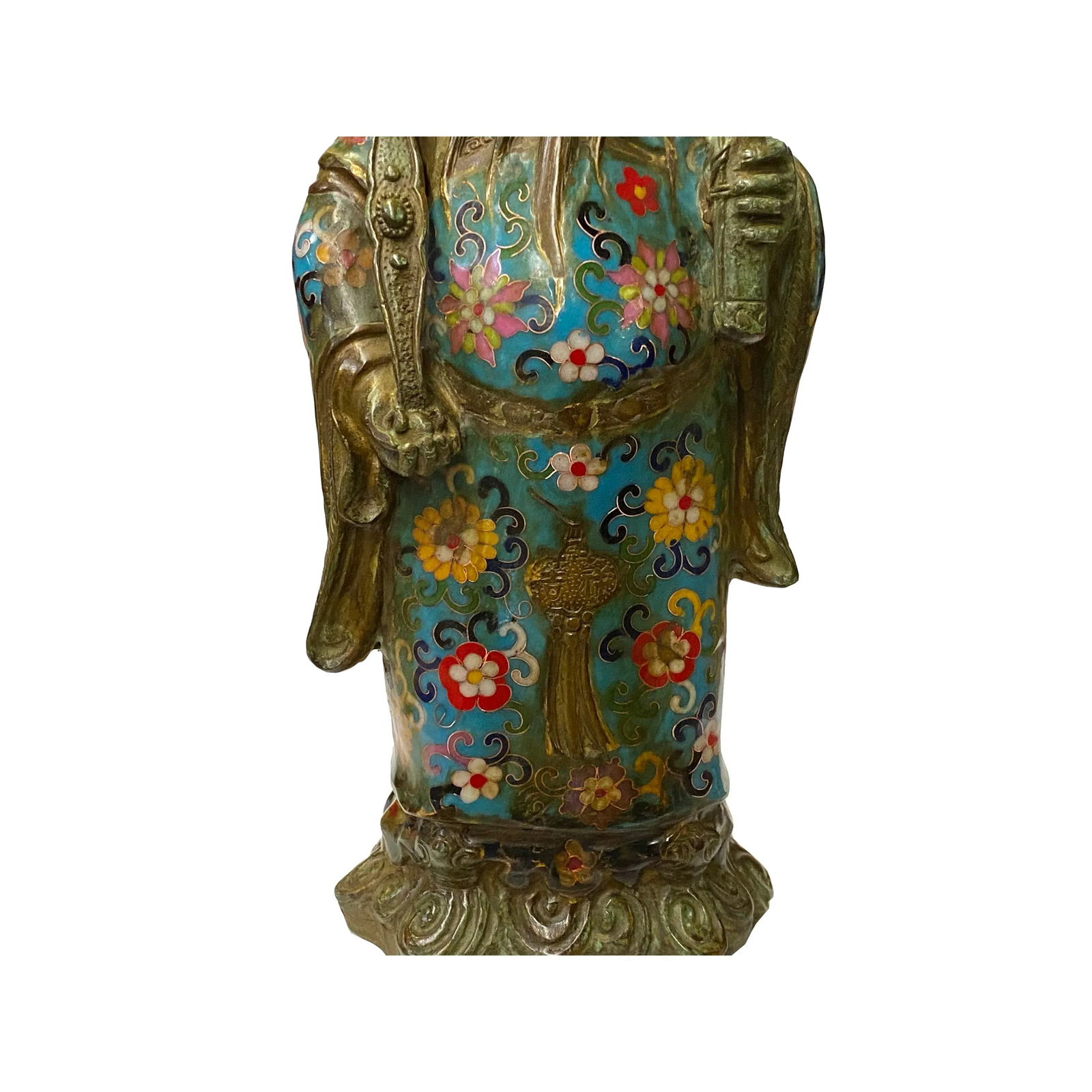 Vintage Metal Blue Yellow Enamel Cloisonné Fok Lok Shou Statue Set - 10