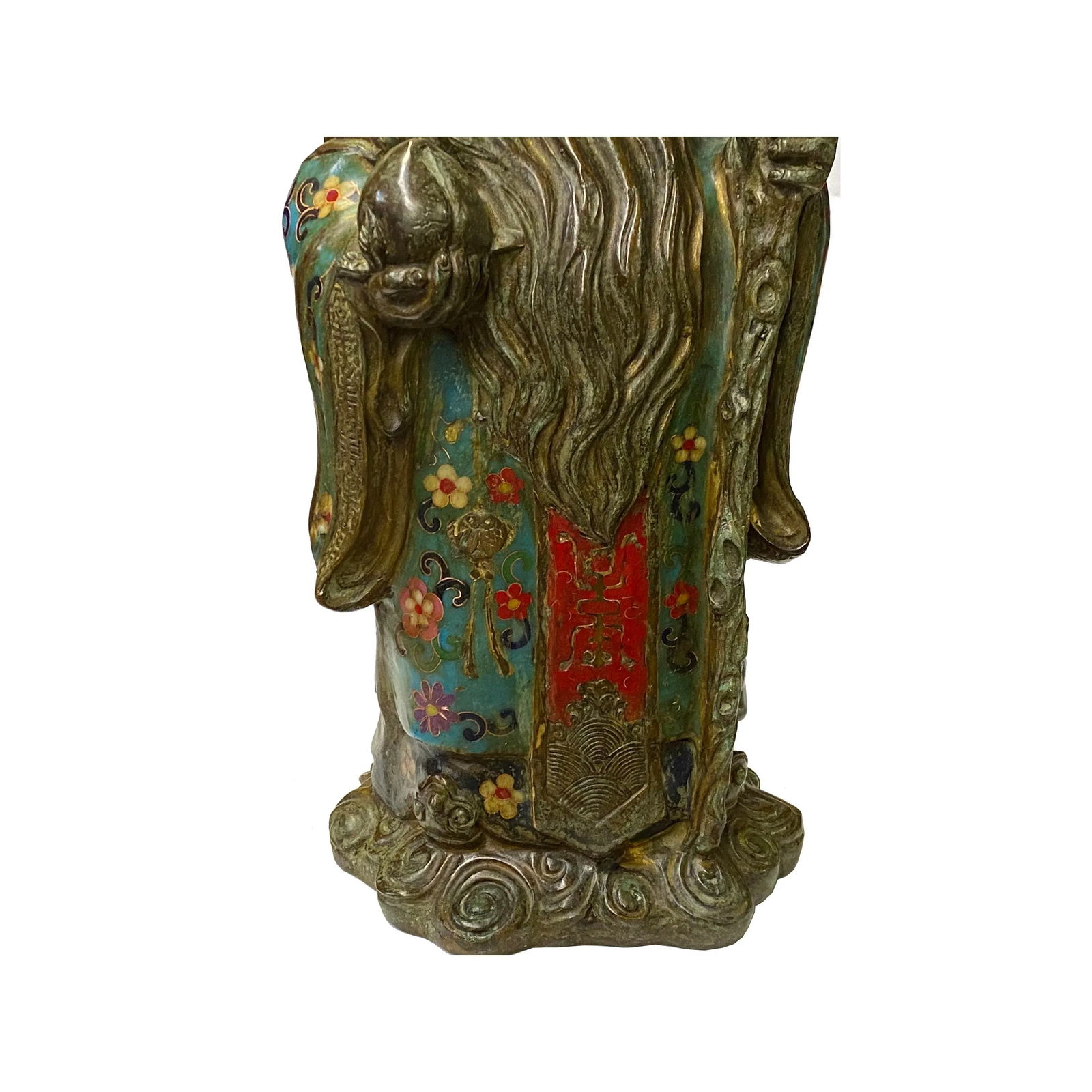 Vintage Metal Blue Yellow Enamel Cloisonné Fok Lok Shou Statue Set - 9