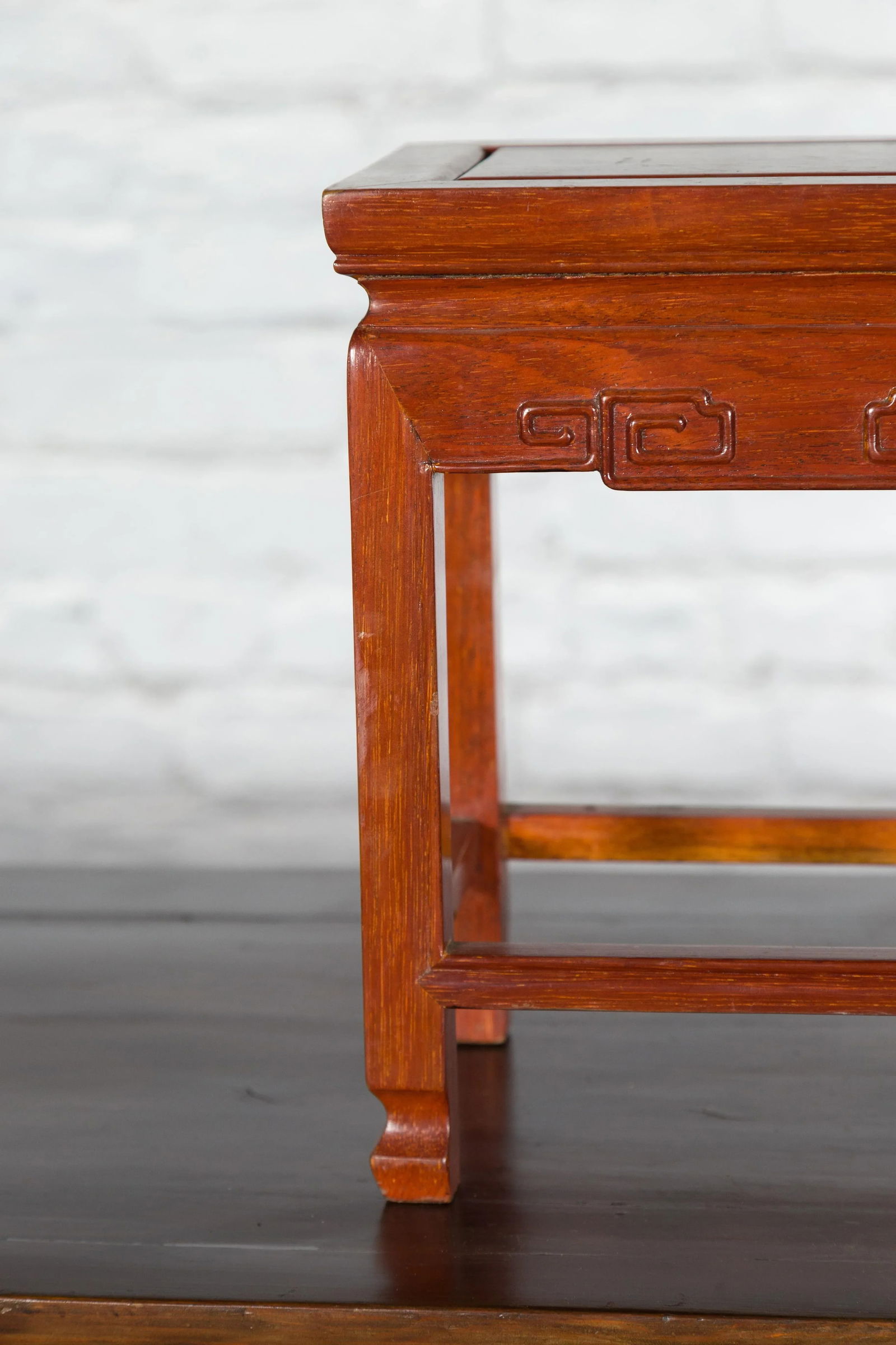 Chinese Vintage Small Stool with Scroll-Carved Apron and Side Stretchers - 10