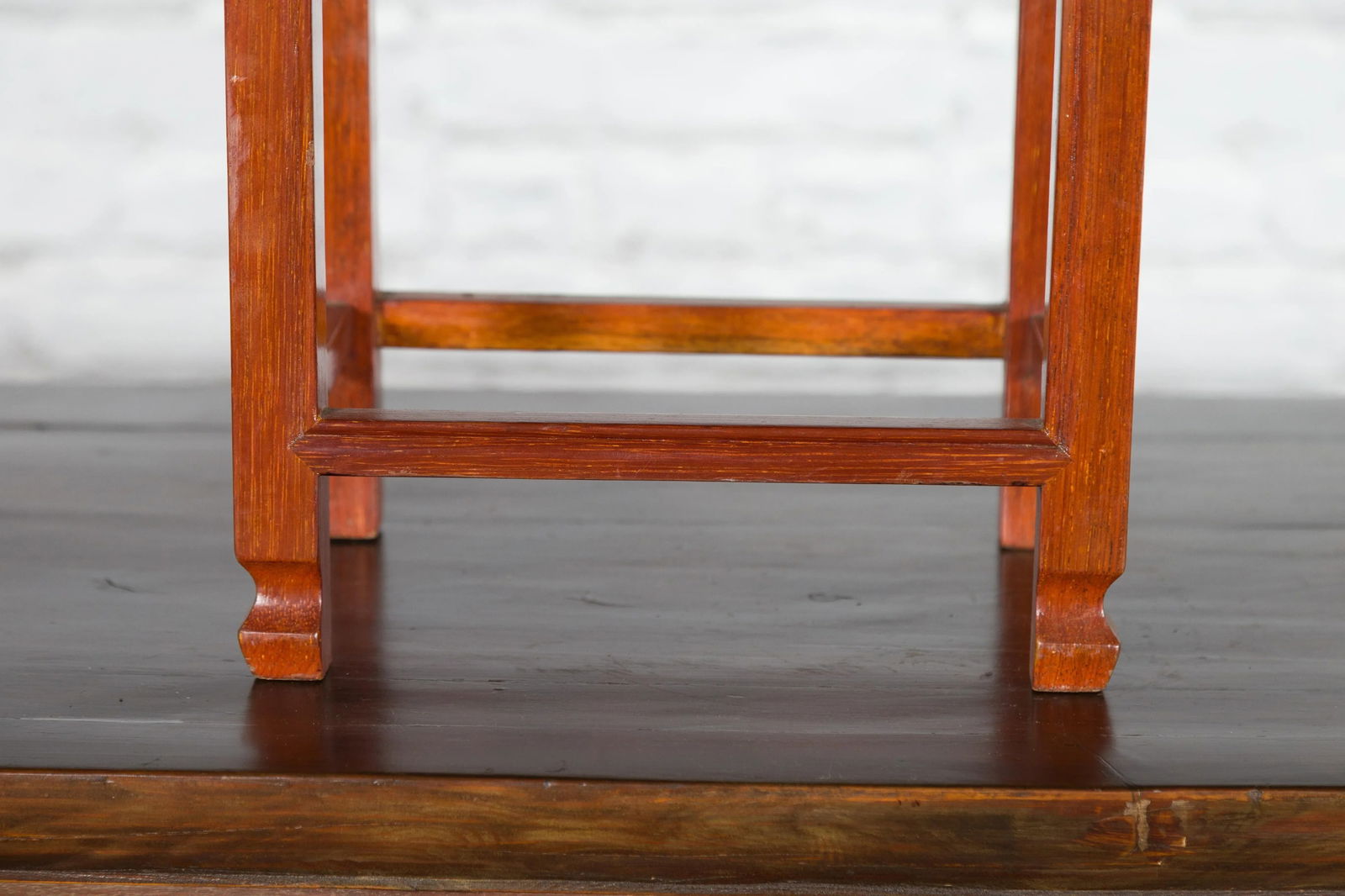 Chinese Vintage Small Stool with Scroll-Carved Apron and Side Stretchers - 9