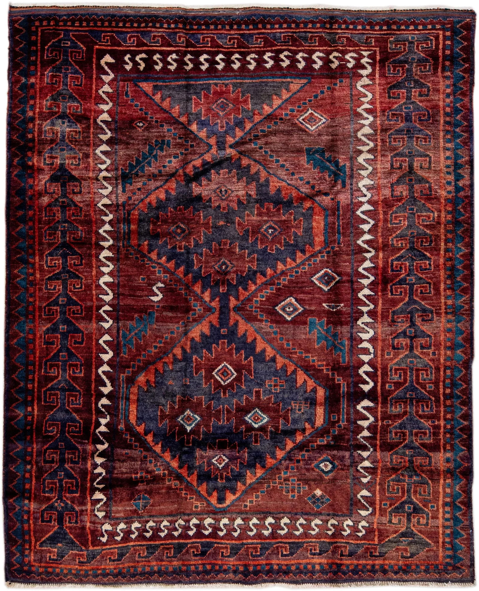 Vintage Handmade Persian Red Geometric Wool Rug 5'9" X 6'10" - 11