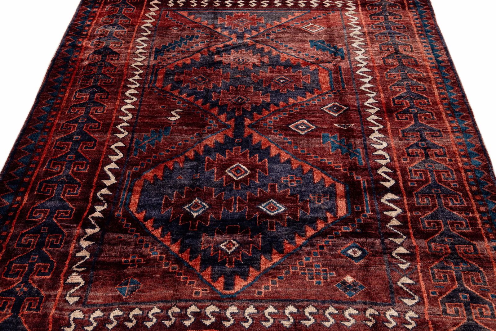 Vintage Handmade Persian Red Geometric Wool Rug 5'9" X 6'10" - 8