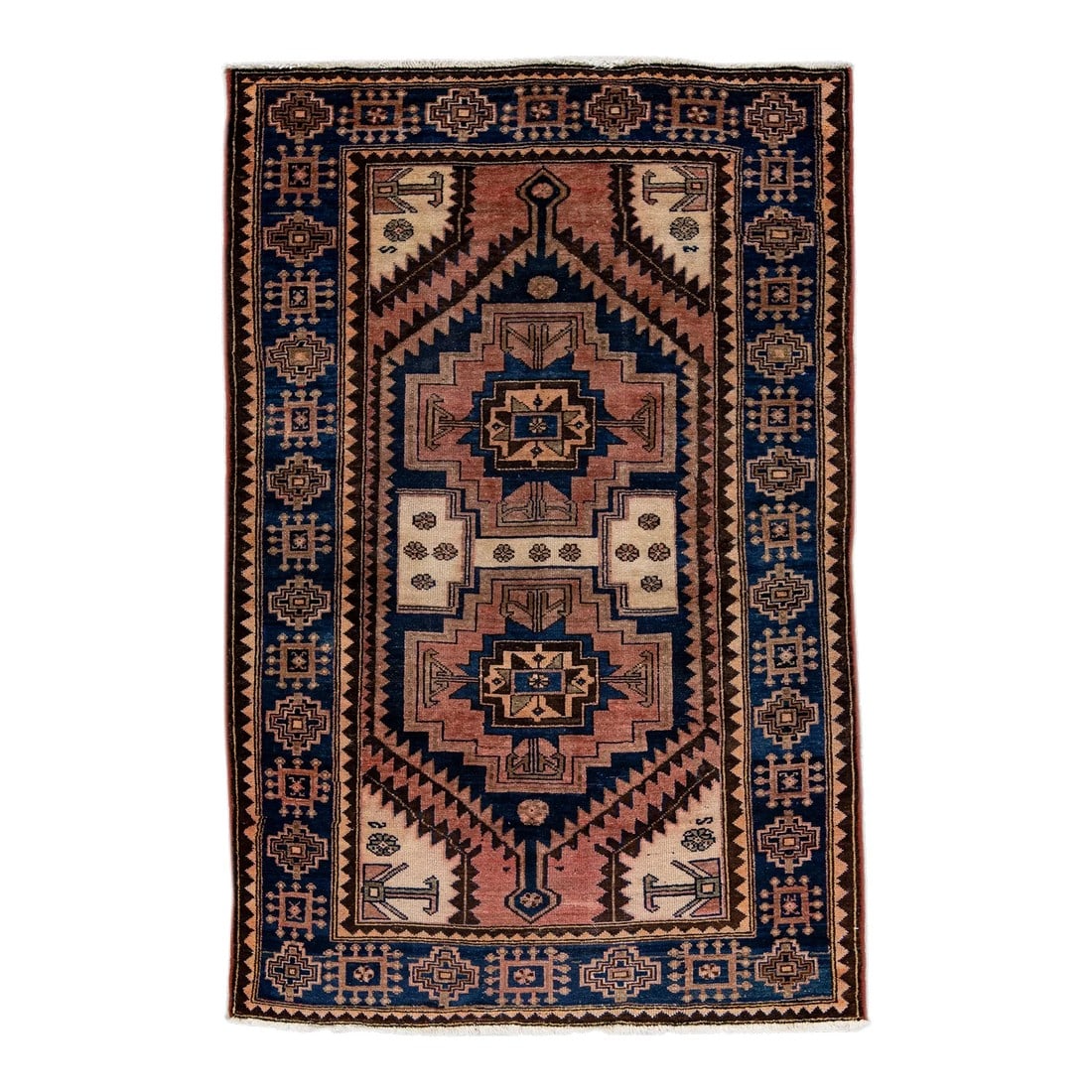 Vintage Handmade Persian Ivory Geometric Wool Rug 4'3" X 6'3": Beautiful Vintage Persian hand-knotted Wool rug with the ivory field. This Persian rug has a multicolor accents in all over geometric design. This rug measures: 4'3" X 6'3". Condition: