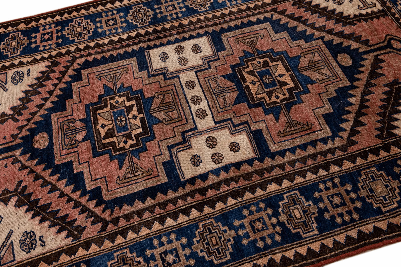 Vintage Handmade Persian Ivory Geometric Wool Rug 4'3" X 6'3" - 3