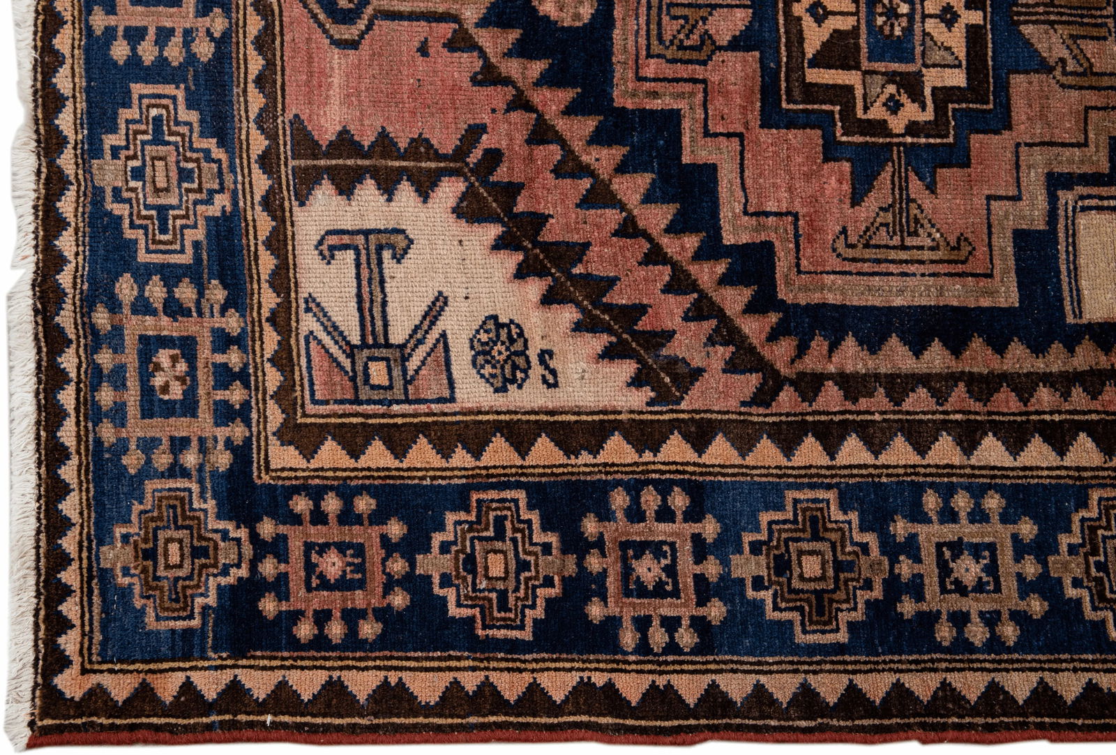 Vintage Handmade Persian Ivory Geometric Wool Rug 4'3" X 6'3" - 4