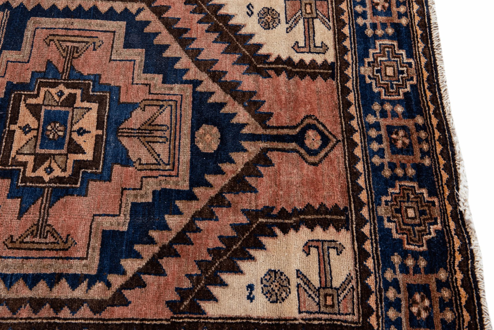 Vintage Handmade Persian Ivory Geometric Wool Rug 4'3" X 6'3" - 6