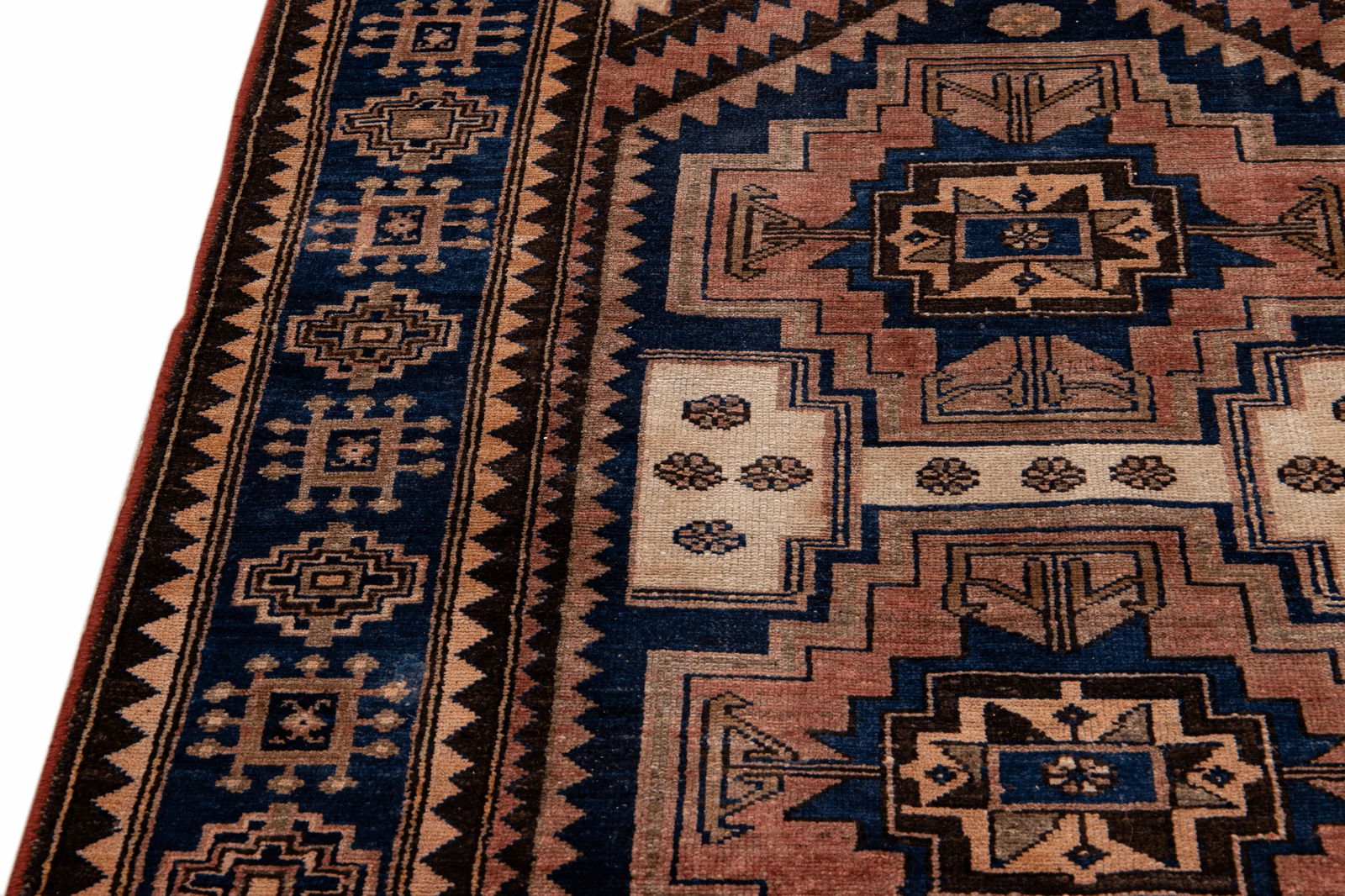 Vintage Handmade Persian Ivory Geometric Wool Rug 4'3" X 6'3" - 9