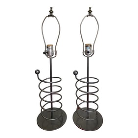1970s Minimalist Metal Spiral Lamps - a Pair