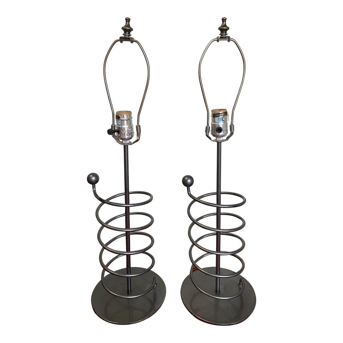 1970s Minimalist Metal Spiral Lamps - a Pair: A beautiful pair of spiral metal table lamps. Perfect for the interior designer or the enthusiast! Condition: Alterations: Original Condition Unaltered Imperfections: Some Imperfections Condition