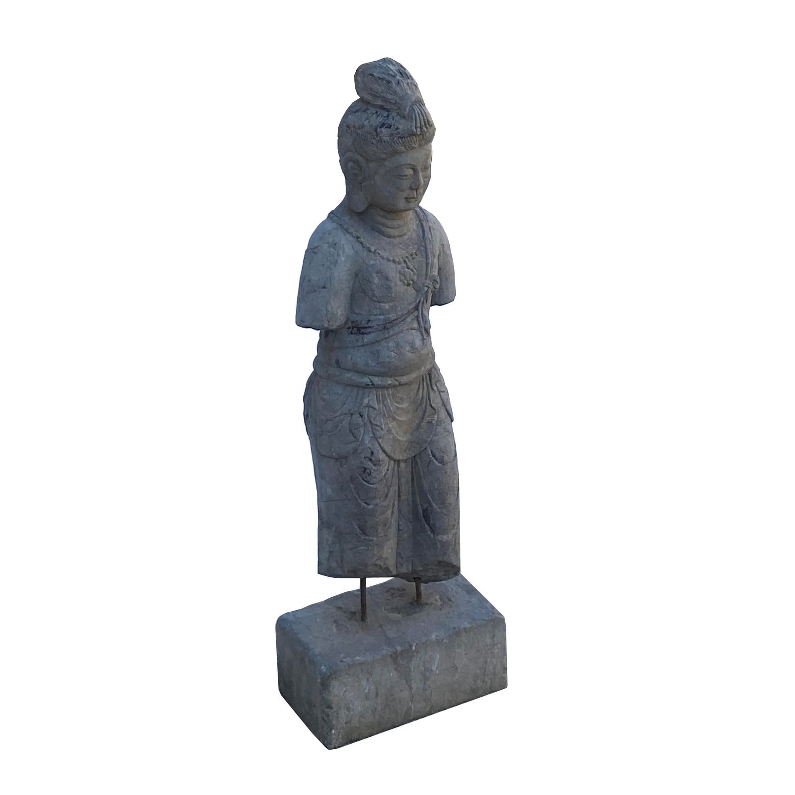Chinese Stone Standing on Base Kwan Yin Tara Bodhisattva Statue - 2