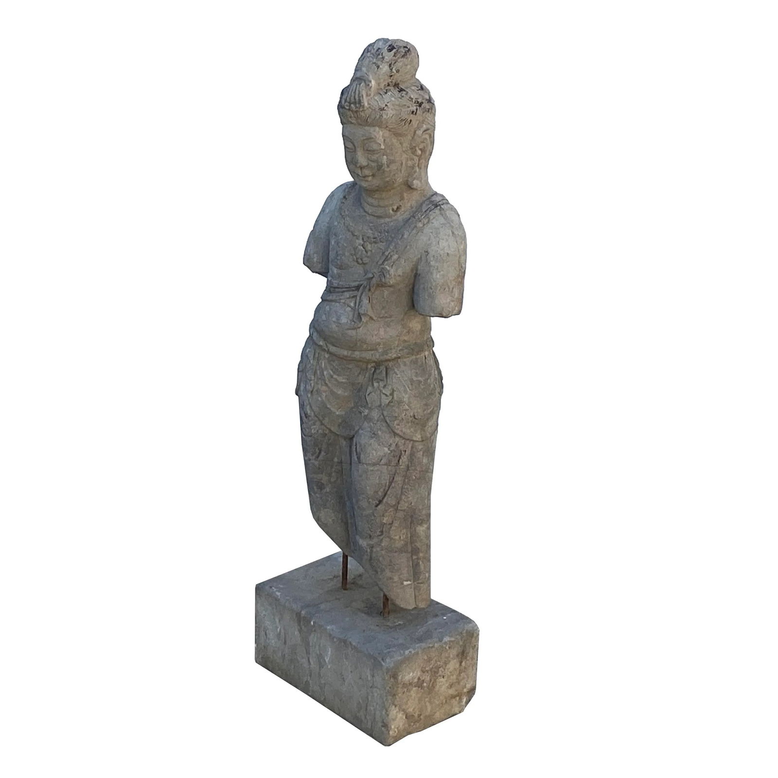 Chinese Stone Standing on Base Kwan Yin Tara Bodhisattva Statue - 3