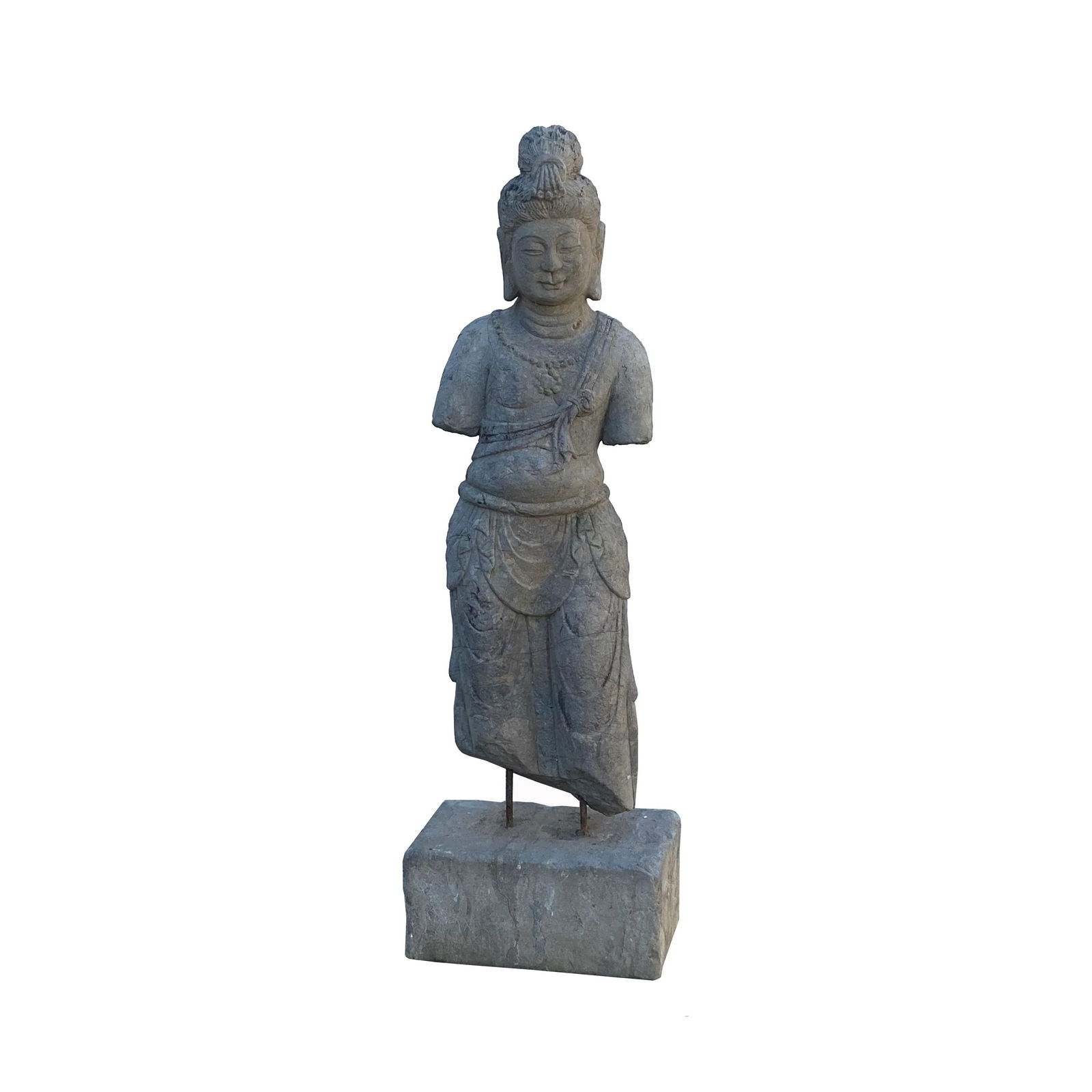 Chinese Stone Standing on Base Kwan Yin Tara Bodhisattva Statue - 7