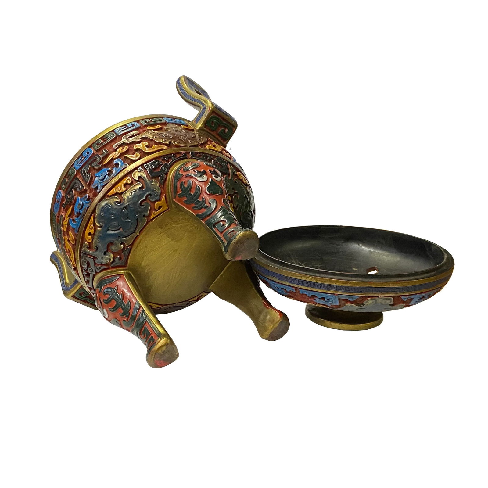 Chinese MIX Color Red Resin Lacquer Round Ding Display Art - 4