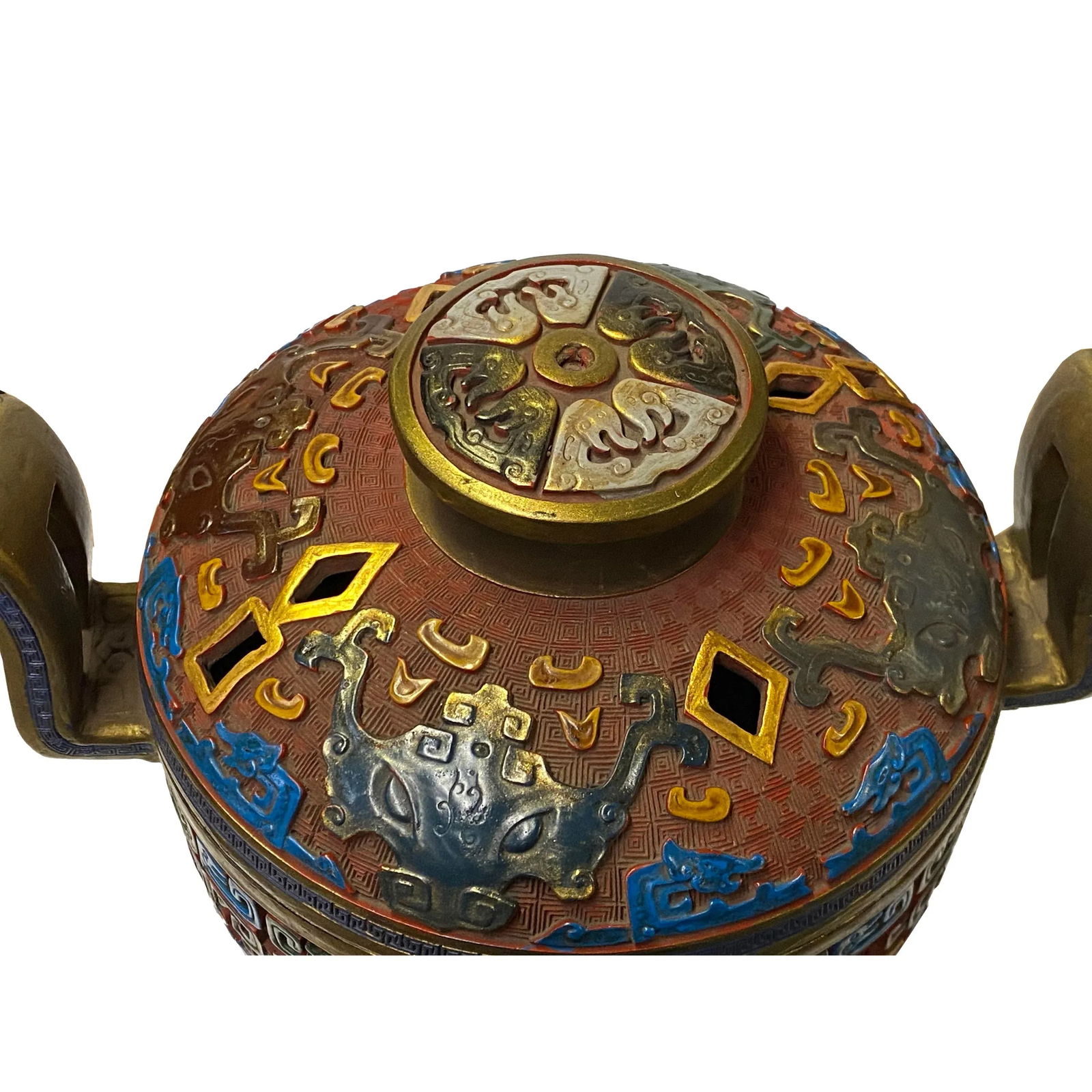 Chinese MIX Color Red Resin Lacquer Round Ding Display Art - 5