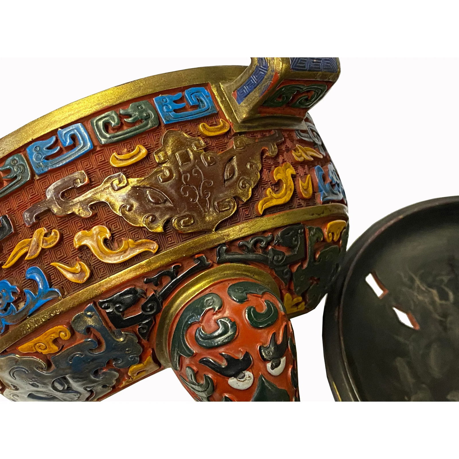 Chinese MIX Color Red Resin Lacquer Round Ding Display Art - 6