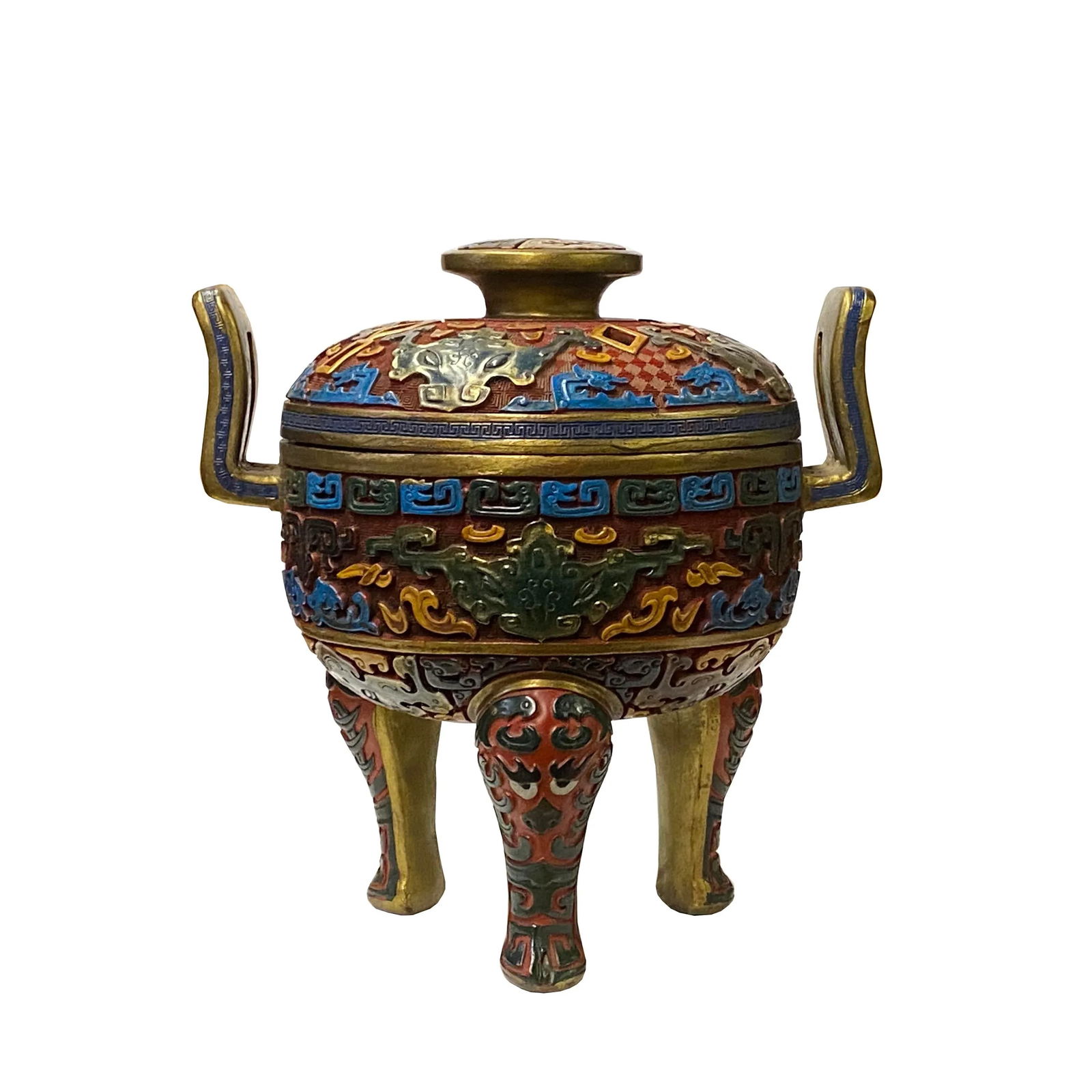 Chinese MIX Color Red Resin Lacquer Round Ding Display Art - 7