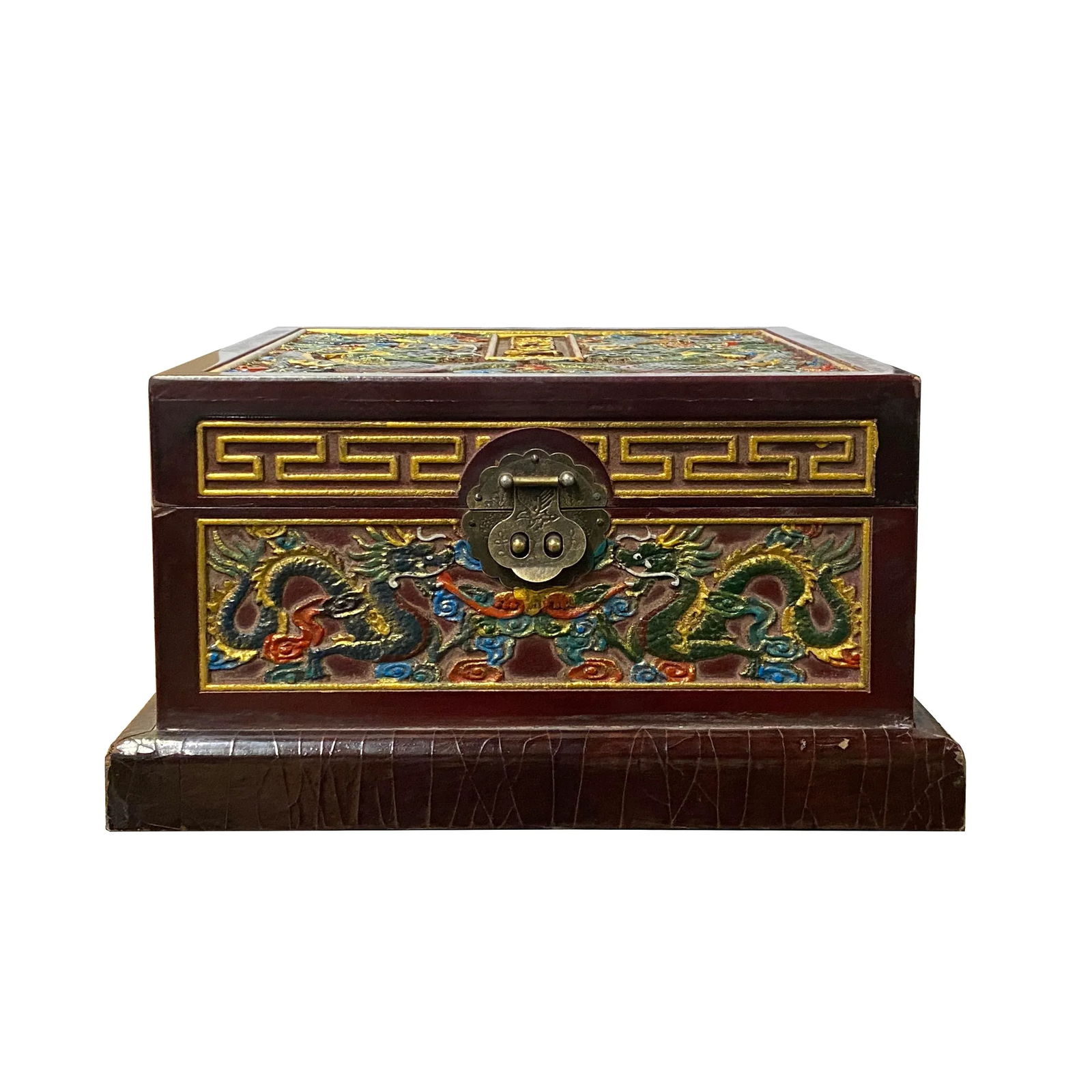 Chinese Dimensional Relief Dragon Motif Square Storage Box Chest - 6