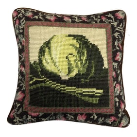 Vintage Needlepoint Pillow With Cabbage Design