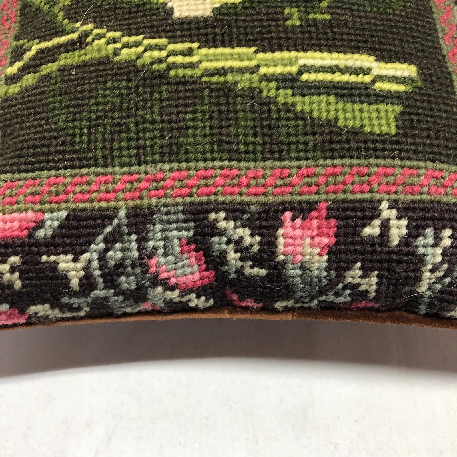 Vintage Needlepoint Pillow With Cabbage Design - 2