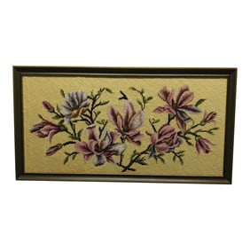 Mid Century Framed Needlepoint of Lilies