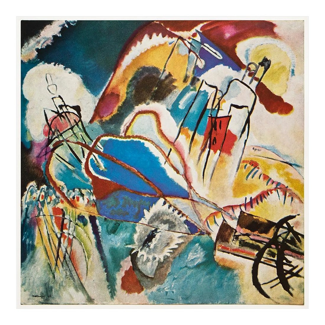 1960 After Wassily Kandinsky "Improvisation 30 (Cannon)", Vintage First Edition Full-Color Print: An excellent vintage First Edition full-color print of painting "Improvisation 30 (Cannon)" (1913) by Wassily Kandinsky (1866-1944). Printed on one side. Hand tipped-in on a board of heavy paper.