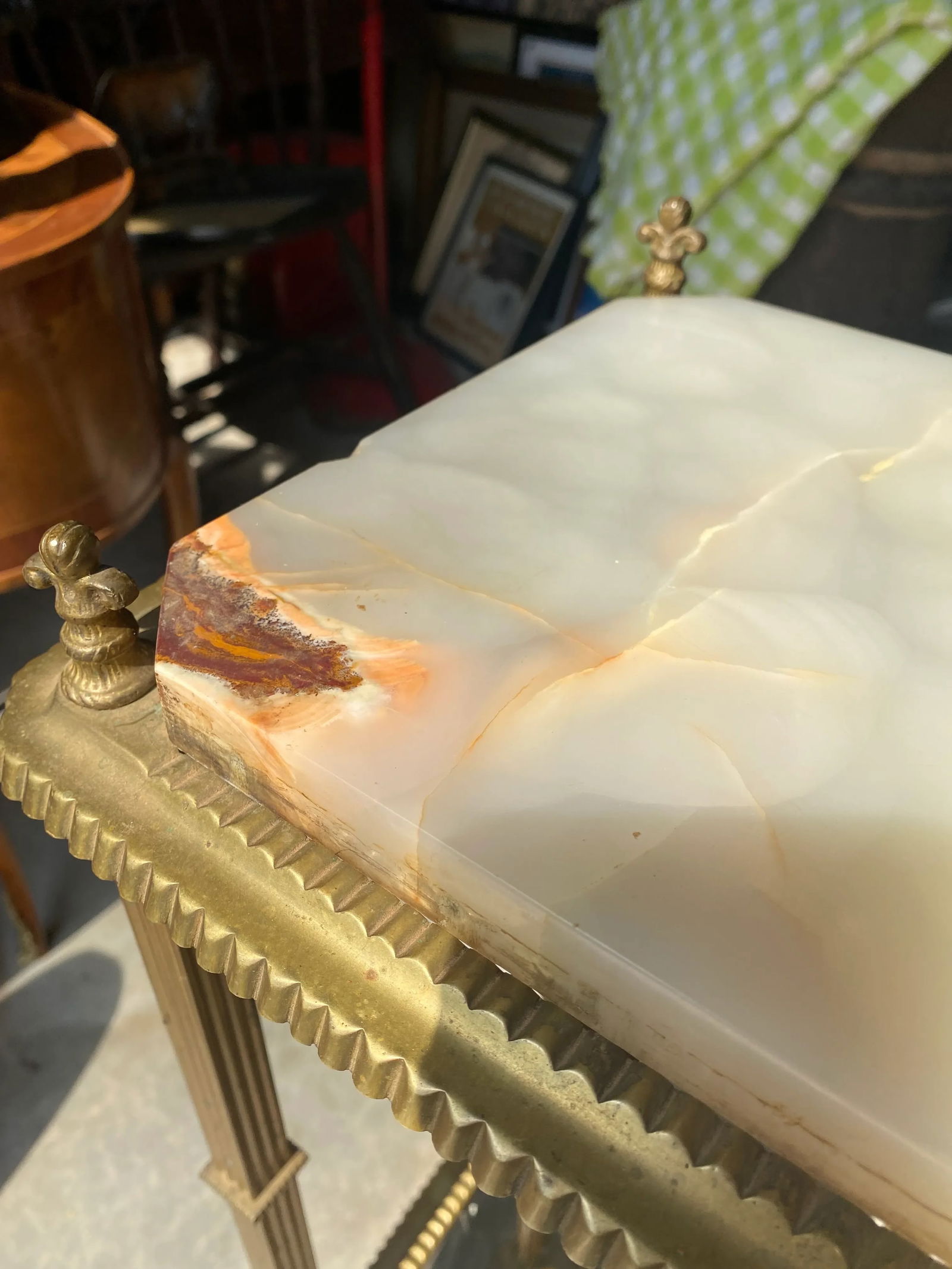 1970s Vintage Brass and Marble Footed Side Table - 5