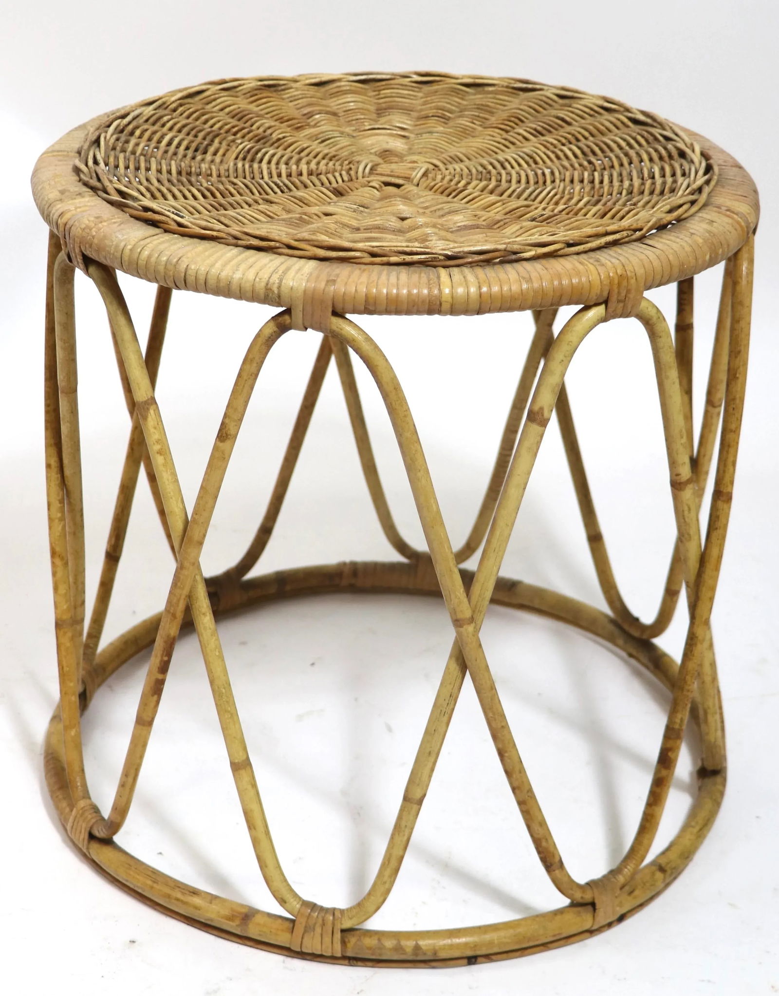 Bamboo and Wicker Drum Table - 10