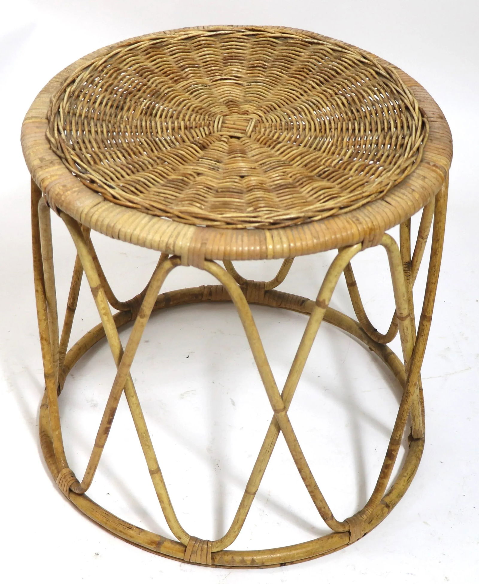 Bamboo and Wicker Drum Table - 2