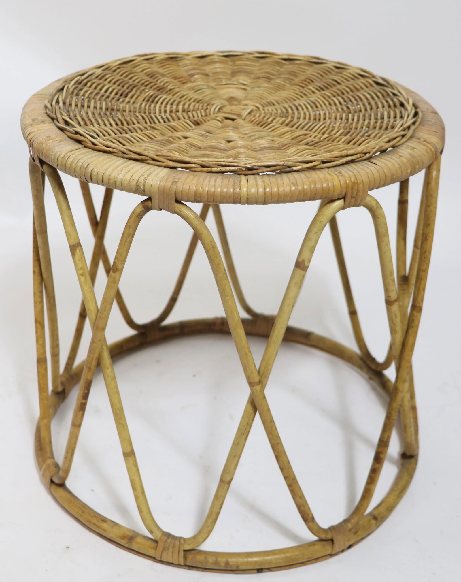 Bamboo and Wicker Drum Table - 4