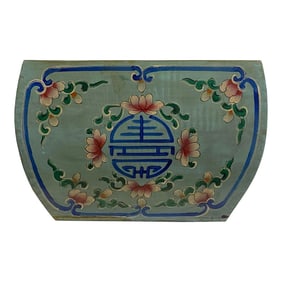 Chinese Wood Square Blue Gray Lacquer Graphic Handle Bucket