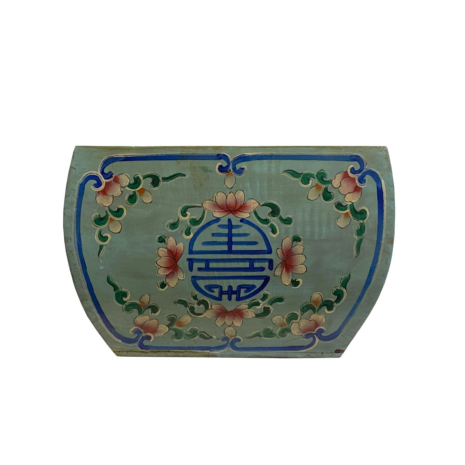 Chinese Wood Square Blue Gray Lacquer Graphic Handle Bucket - 5