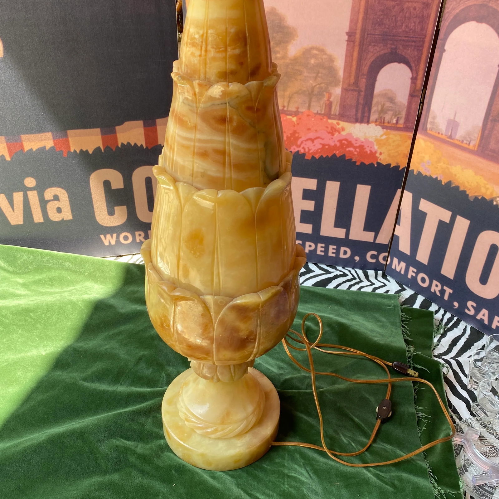 1970s Large Hand Carved Marble Lamp - 2