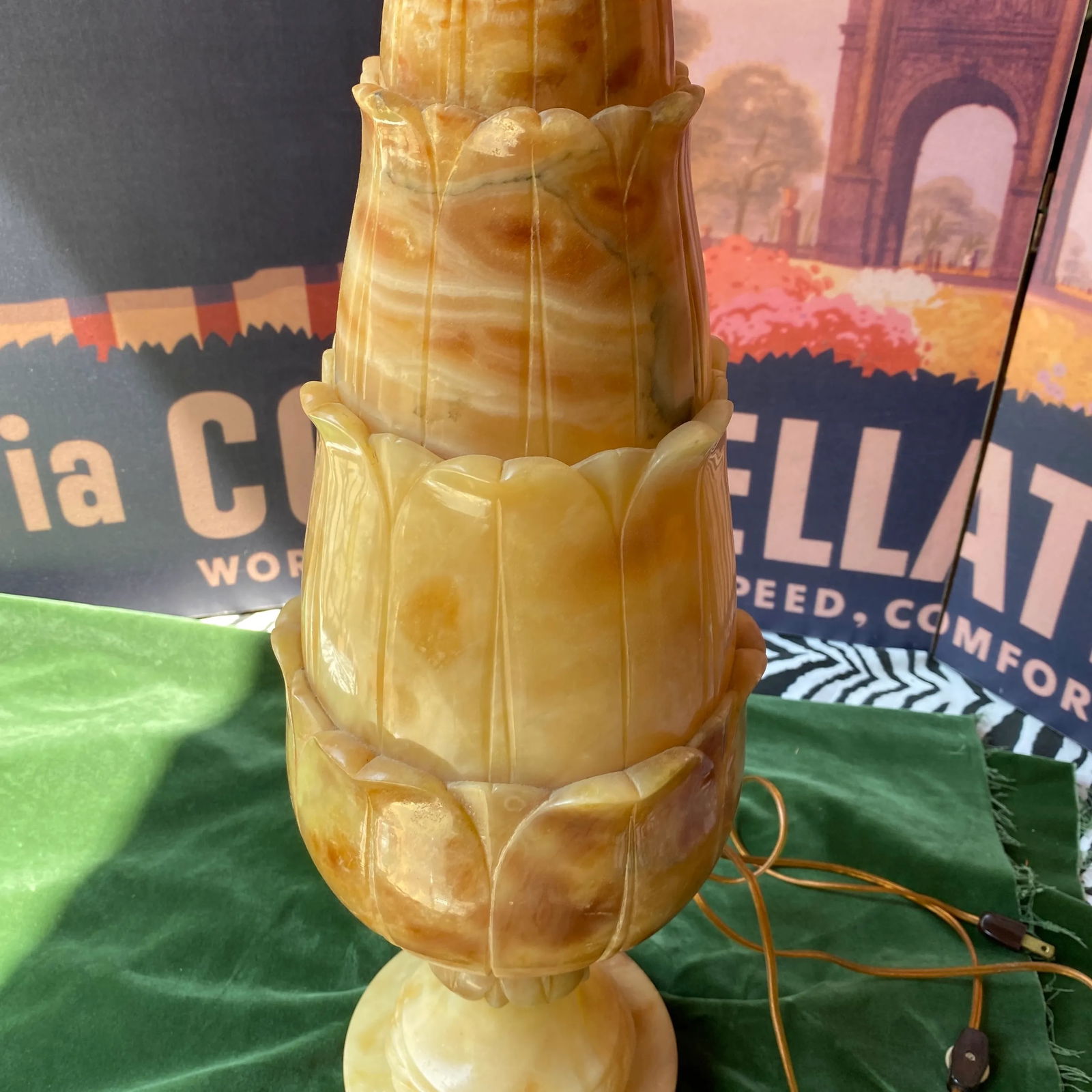 1970s Large Hand Carved Marble Lamp - 4