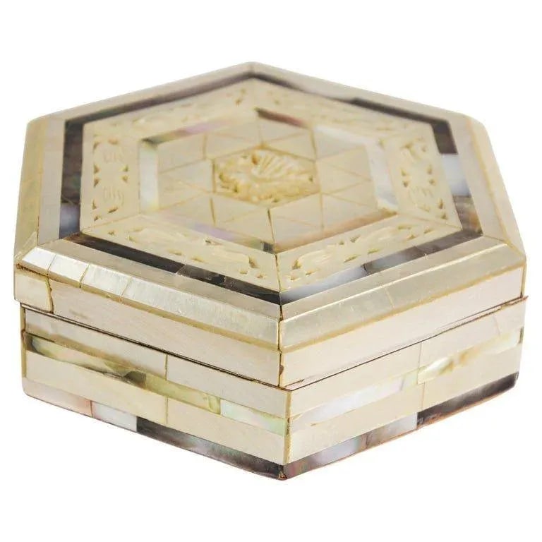 Mid 20th Century Handcrafted White Mother of Pearl Inlaid Moorish Octagonal Box - 13