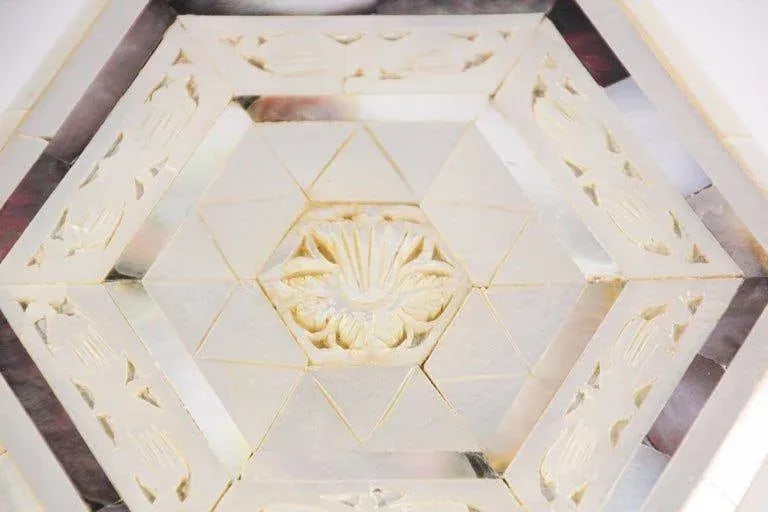 Mid 20th Century Handcrafted White Mother of Pearl Inlaid Moorish Octagonal Box - 3