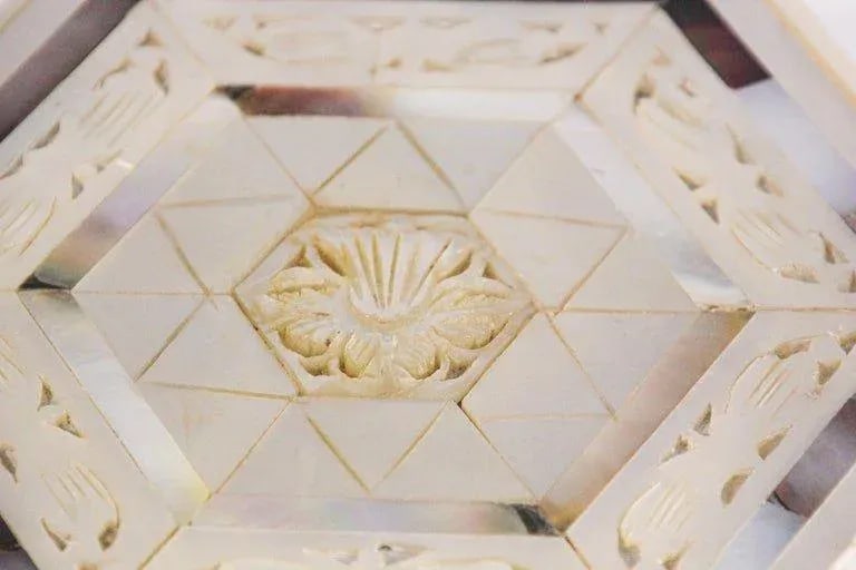Mid 20th Century Handcrafted White Mother of Pearl Inlaid Moorish Octagonal Box - 9