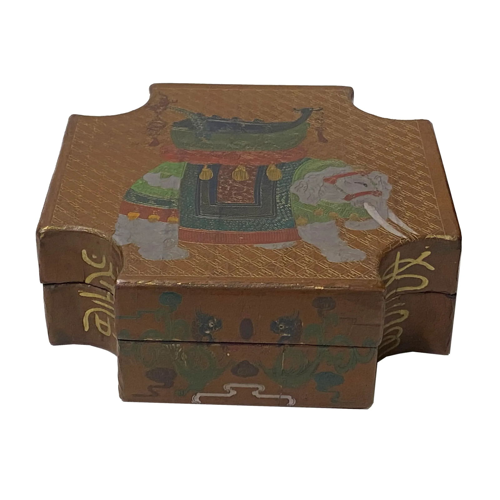 Chinese Light Copper Brown Elephant Graphic Box - 5
