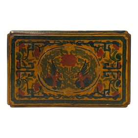 Chinese Distressed Yellow Phoenix Graphic Rectangular Shape Box