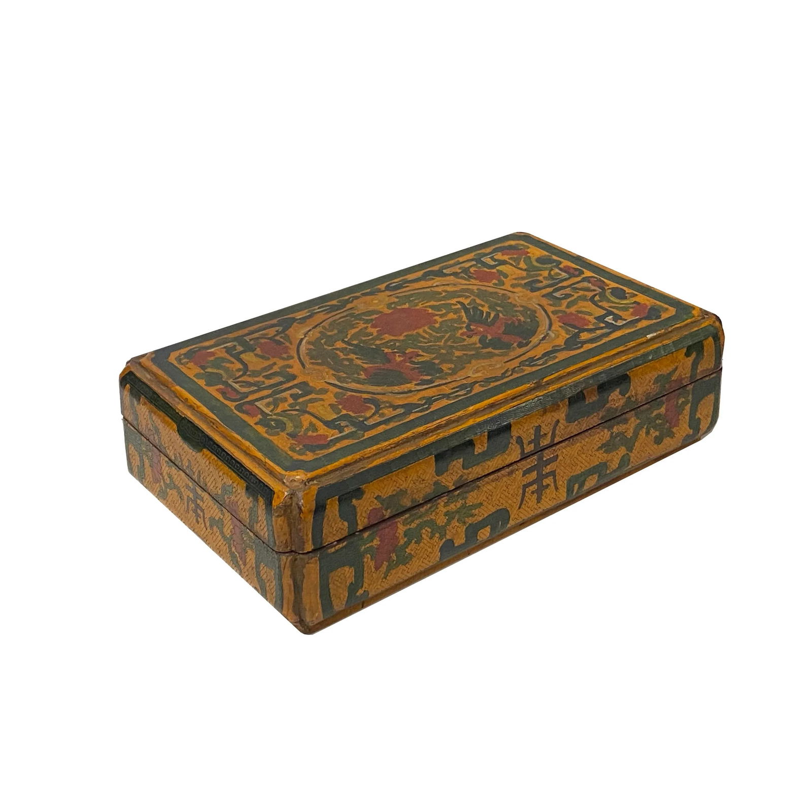 Chinese Distressed Yellow Phoenix Graphic Rectangular Shape Box - 2