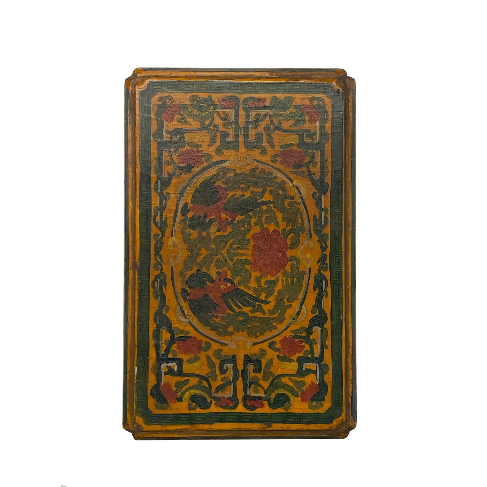 Chinese Distressed Yellow Phoenix Graphic Rectangular Shape Box - 3
