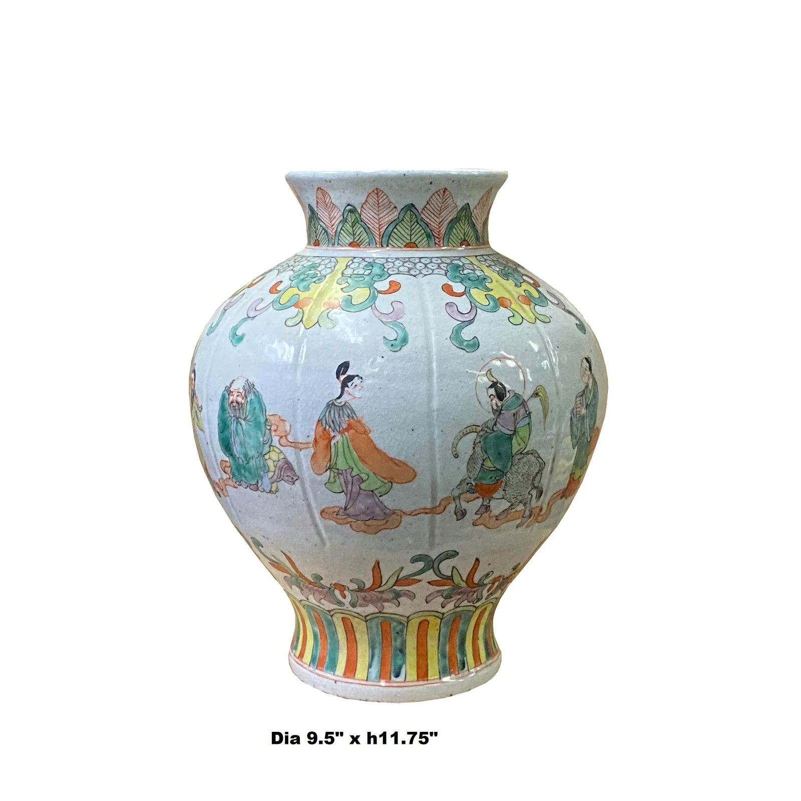 Chinese Oriental Eight Immortals Off White Beige Color Ceramic Vase - 2